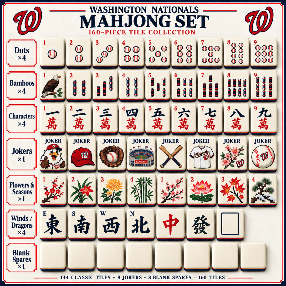 Premium WNT Mahjong Tiles Set PVNA