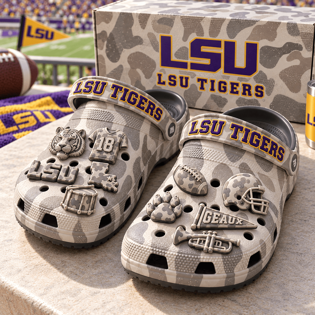 LSU Premium Deer Camo Charm Clog PTKL