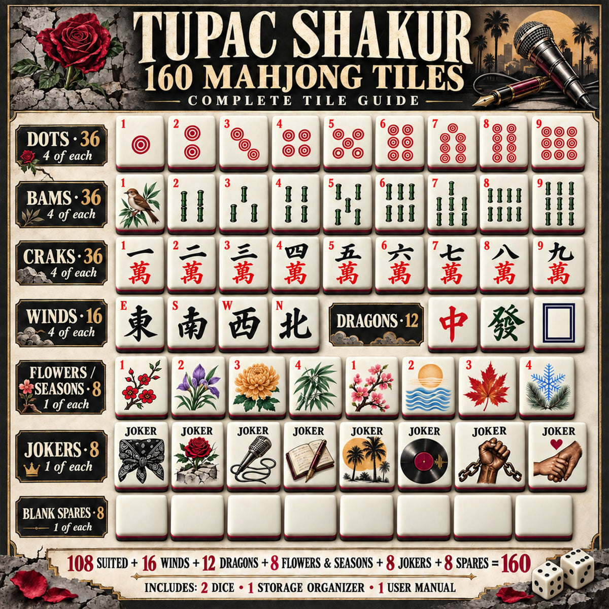 Premium TSK Mahjong Tiles Set PVNA