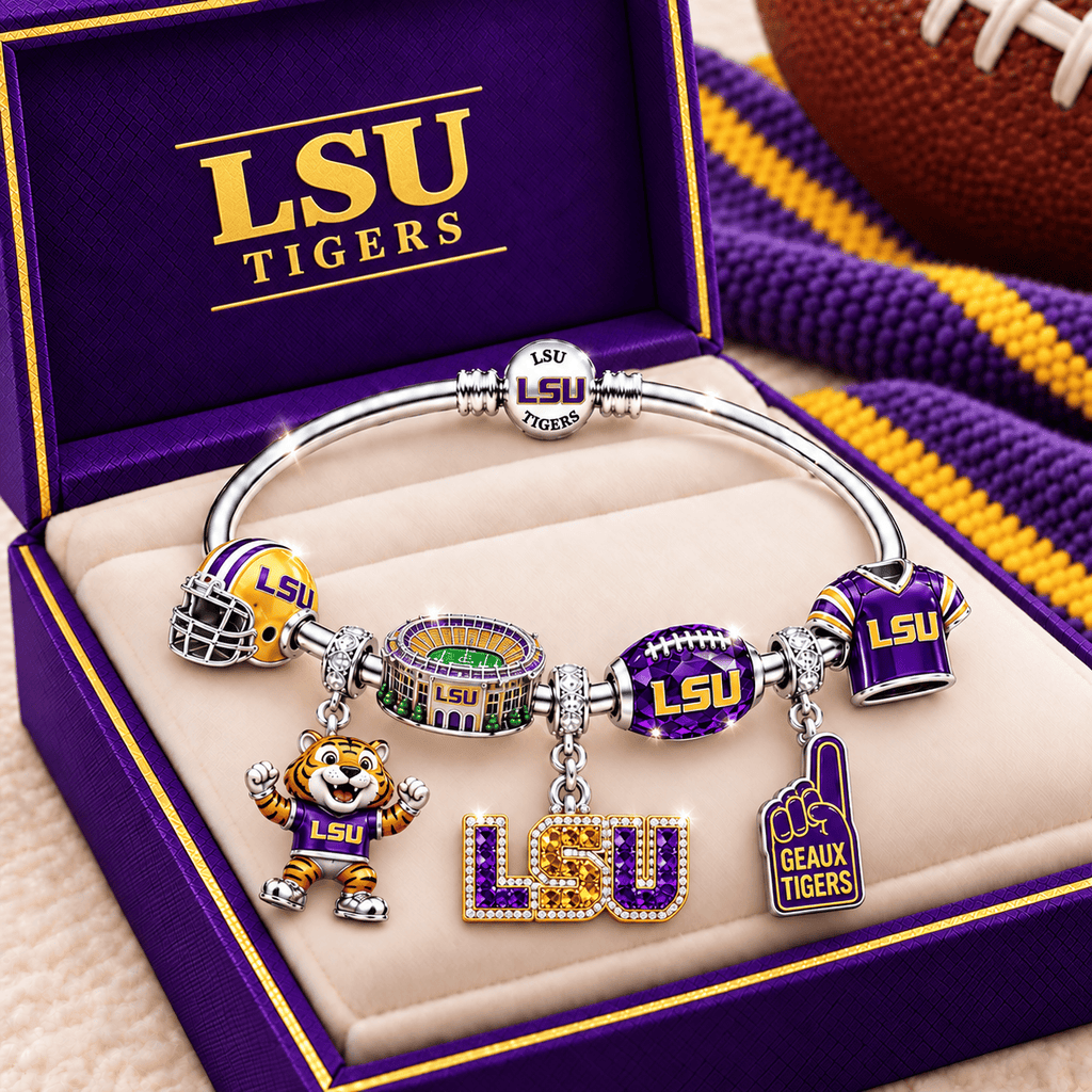 LSU Silver Charm Bracelet Set TMH