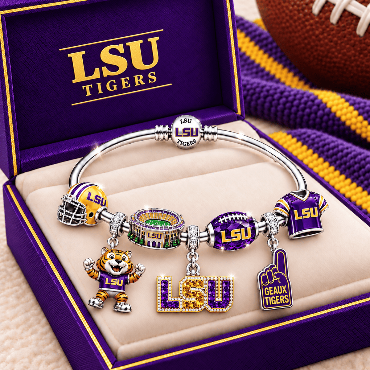 LSU Silver Charm Bracelet Set TMH