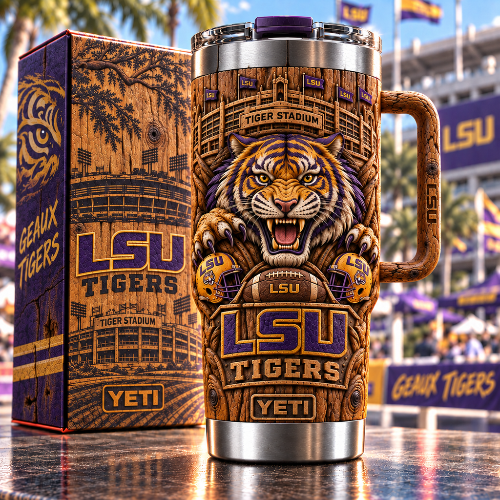 LSU 40oz Woodgrain Relief Tumbler NTTB