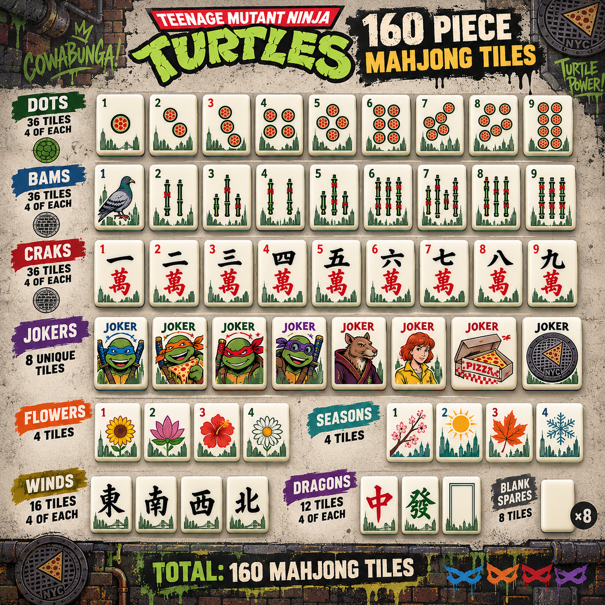 Premium TMNT Mahjong Tiles Set TNSM