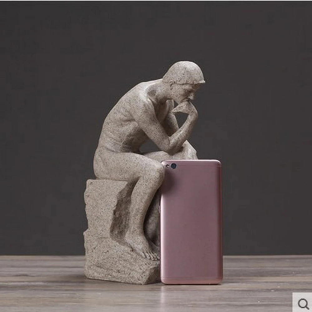 Nordic Minimalist Thinker Statue - Resin Sandstone Finish Office Decor, Mindfulness Gift for Philosophy Lovers